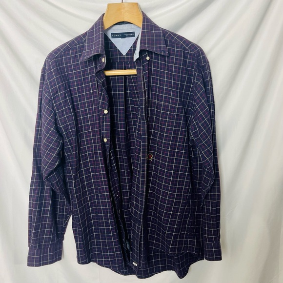 Tommy Hilfiger Cotton Button Front Plaid Casual Shirt Men's L Crest Vintage - Picture 1 of 5